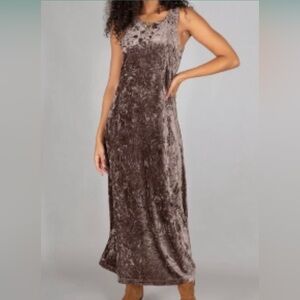Natural Life Crushed Velvet Maxi Dress XL Brown Sleeveless Holiday Dress Boho
